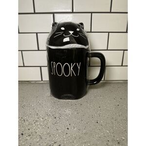 Rae Dunn Spooky Black Cat Mug With Lid New